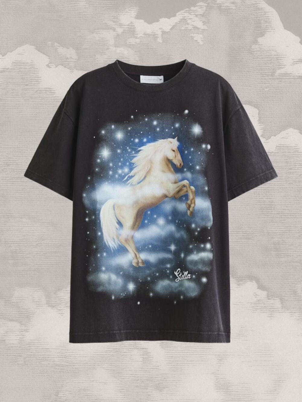 STELLA MCCARTNEY x H&M Oversized Printed T-Shirt Unicorn Logo Black Tee NWT xs